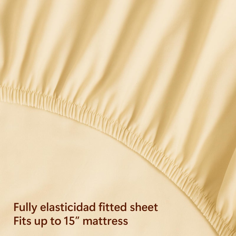 Peru Pima 415 Thread Count Percal Queen Sheet Set - 100% Peruvian Pima Cotton, 4 Piece (Flat, Fitted, 2 Pillowcases) - Cooling, Crisp, Deep Pocket, Hotel Quality Bedding - Ivory - Image 5